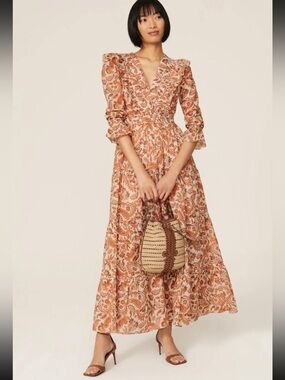 Maje Ruflina Paisley Print Ruffle Cotton Maxi Dress